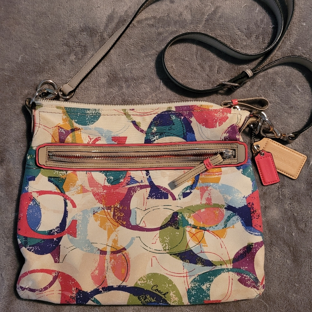 Coach Poppy Stamped Signature Multi-color Hippie Shoulder Handbag